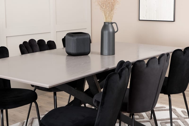 Penny Matgrupp 190 cm inkl 6 Limhamn Sammetsstolar - Grå/Svart - Möbler - Bord & matgrupp - Matgrupp