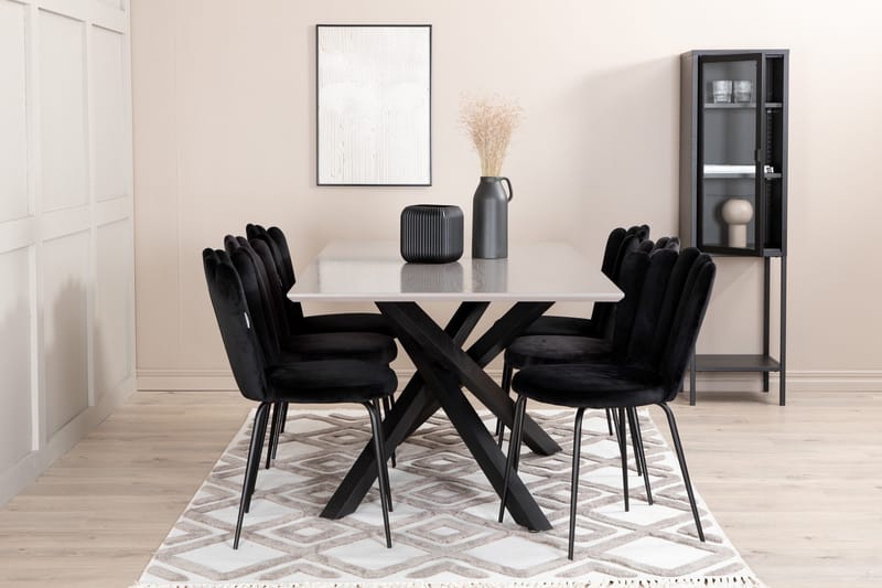 Penny Matgrupp 190 cm inkl 6 Limhamn Sammetsstolar, Grå/Svart