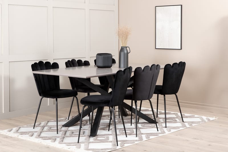 Penny Matgrupp 190 cm inkl 6 Limhamn Sammetsstolar - Grå/Svart - Möbler - Bord & matgrupp - Matgrupp