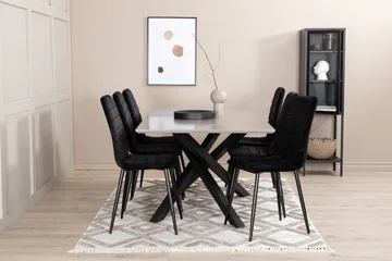 Penny Matgrupp 190 cm inkl 6 Robin Sammetsstolar - Grå/Svart - Möbler - Bord & matgrupp - Matgrupp