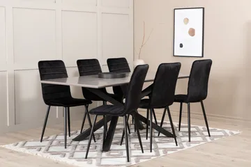 Penny Matgrupp 190 cm inkl 6 Robin Sammetsstolar - Grå/Svart - Möbler - Bord & matgrupp - Matgrupp