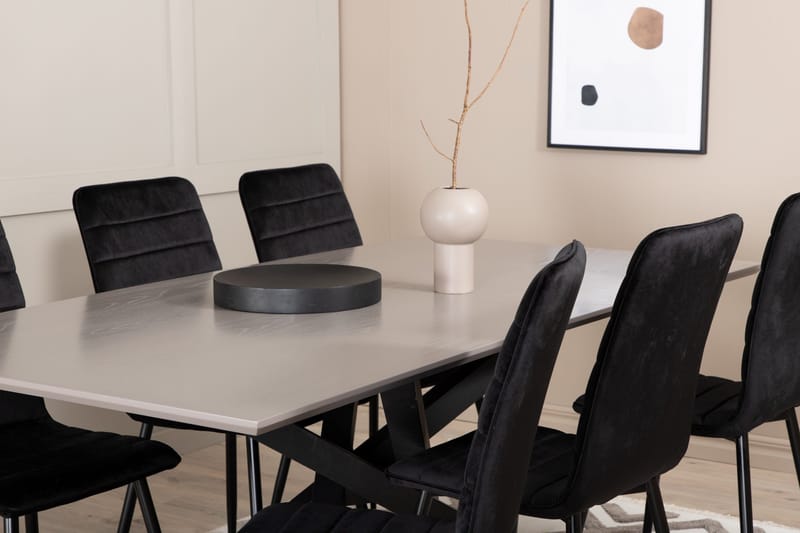 Penny Matgrupp 190 cm inkl 6 Robin Sammetsstolar - Grå/Svart - Möbler - Bord & matgrupp - Matgrupp