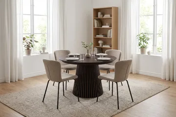 Peyra Förlängningsbart runt 120-220 cm Rökt Ek med 4 Katy Matstolar - Rökt ek - Möbler - Bord & matgrupp - Matgrupp