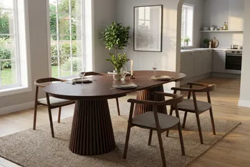 Peyra Förlängningsbart runt 120-220 cm Valnöt med 4 Jolie Matstolar - Valnöt/Valnöt - Möbler - Bord & matgrupp - Matgrupp