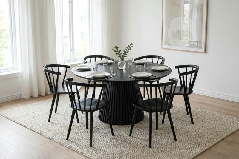 Peyra Matgrupp runt 150 cm Svart med 6 Tyrö Matstolar - Svart - Möbler - Bord & matgrupp - Matgrupp