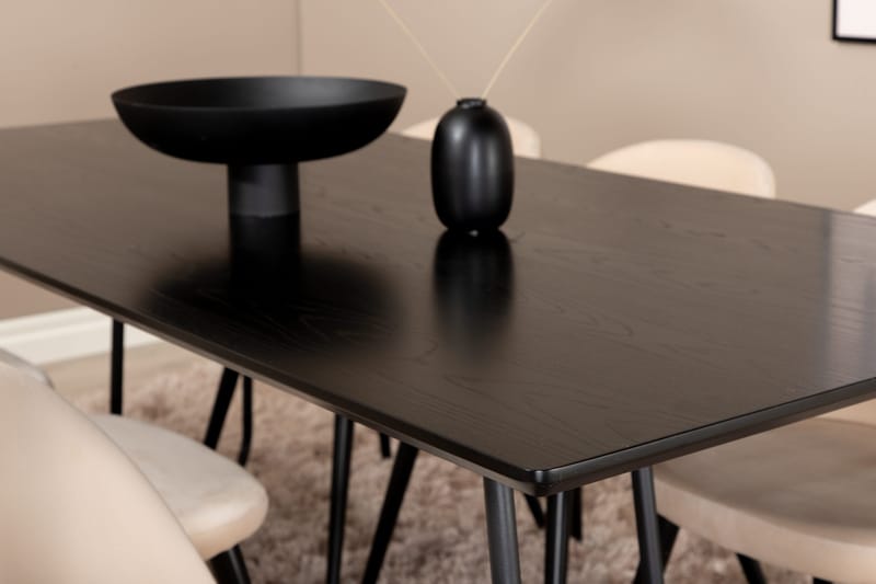 Pipi Matgrupp 190 cm inkl 6 Velvets Stolar - Svart - Möbler - Bord & matgrupp - Matgrupp