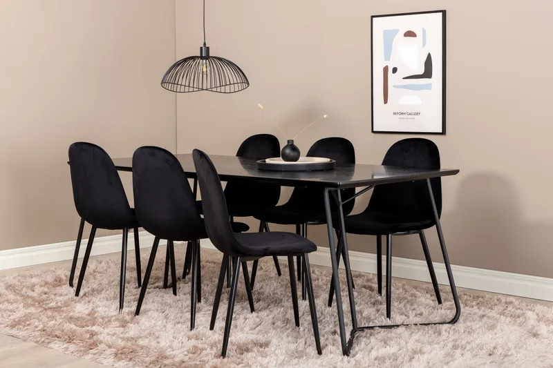 Pipi Matgrupp 190 cm inkl 6 Pontus Stolar, Svart