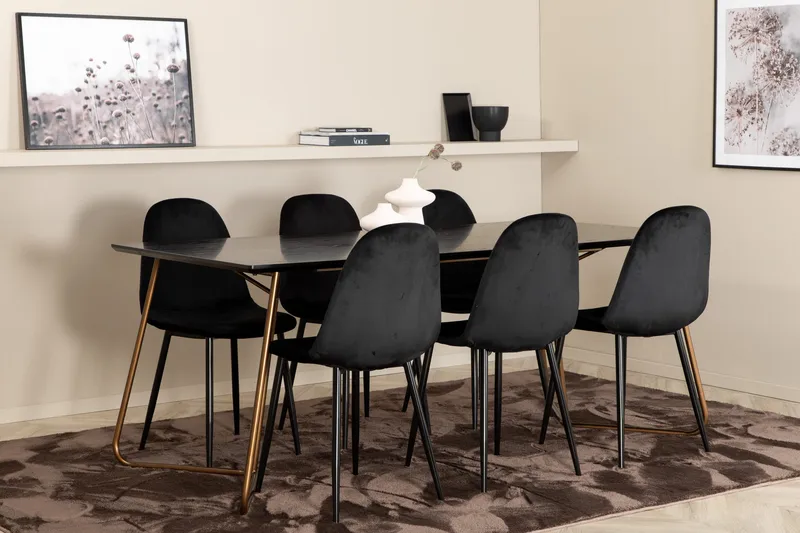 Pipi Matgrupp 190 cm inkl 6 Pontus Stolar - Svart/Koppar - Möbler - Bord & matgrupp - Matgrupp