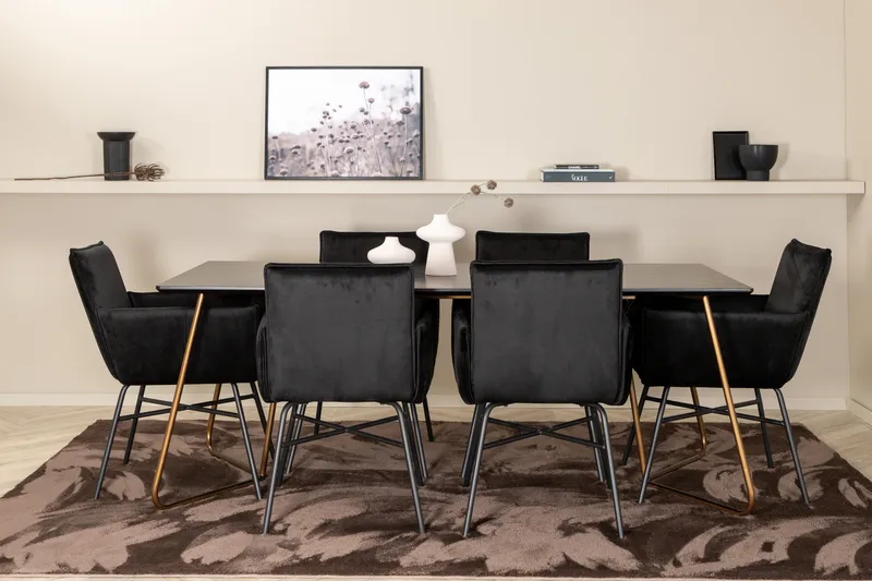 Pipi Matgrupp 190 cm inkl 6 Pipi Stolar - Svart/Koppar - Möbler - Bord & matgrupp - Matgrupp