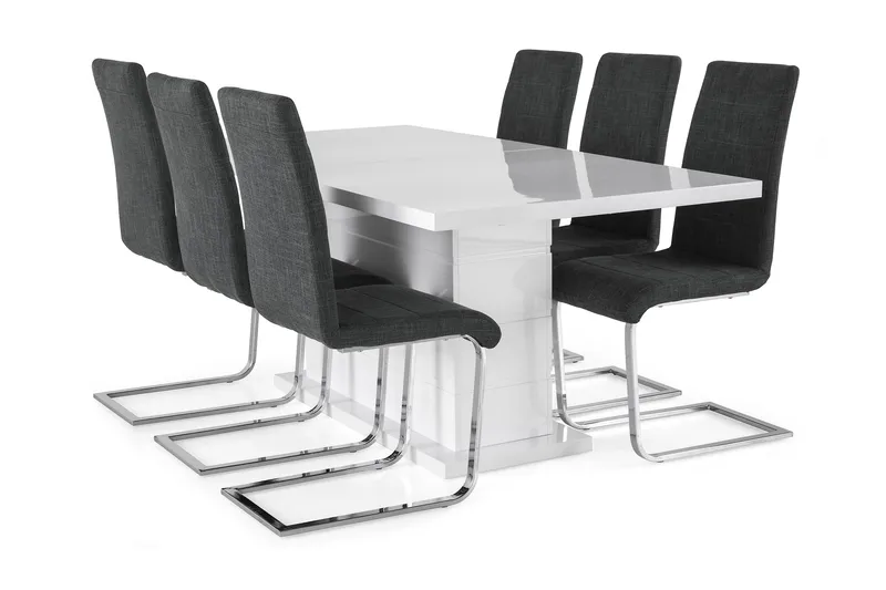 Ratliff Förlängningsbar Matgrupp 180 cm med 6 Cibus Stol - Vit/Grå/Krom - Möbler - Bord & matgrupp - Matgrupp