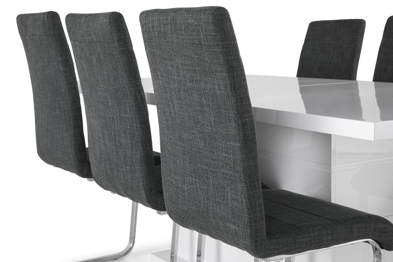 Ratliff Förlängningsbar Matgrupp 180 cm med 6 Cibus Stol - Vit/Grå/Krom - Möbler - Bord & matgrupp - Matgrupp