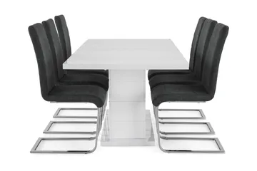 Ratliff Förlängningsbar Matgrupp 180 cm med 6 Cibus Stol - Vit/Grå/Krom - Möbler - Bord & matgrupp - Matgrupp