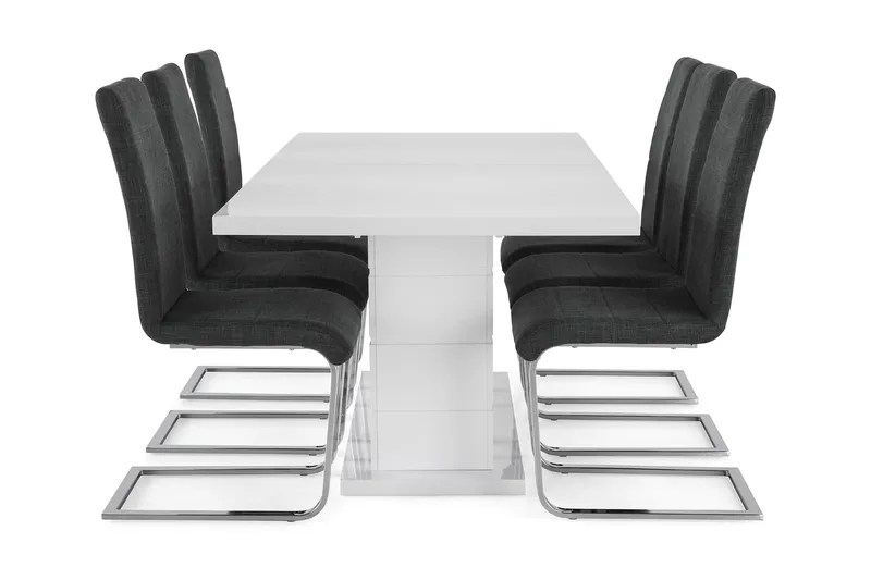 Ratliff Förlängningsbar Matgrupp 180 cm med 6 Cibus Stol - Vit/Grå/Krom - Möbler - Bord & matgrupp - Matgrupp