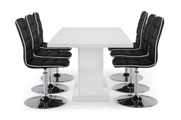 Ratliff Förlängningsbar Matgrupp 180 cm med 6 Frida Stol - Vit/Svart PU/Krom - Möbler - Bord & matgrupp - Matgrupp