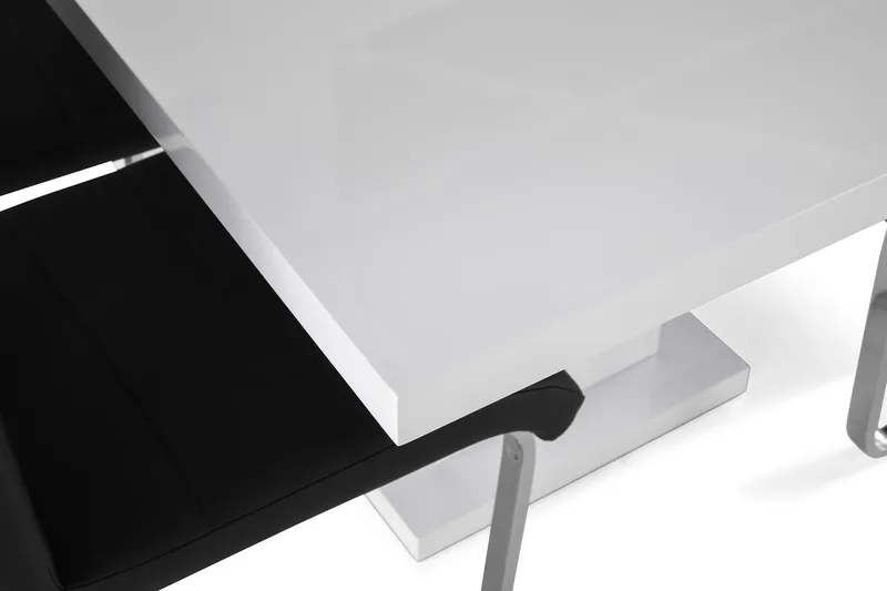 Ratliff Matgrupp 180 cm + 6 Stolar Förlängningsbart med illäggsskiva - Vit / Svart Pu / Krom - Möbler - Bord & matgrupp - Matgrupp
