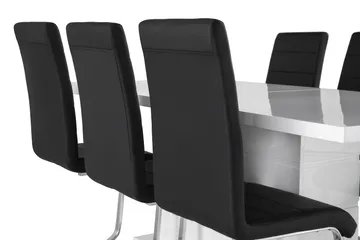 Ratliff Matgrupp 180 cm + 6 Stolar Förlängningsbart med illäggsskiva - Vit / Svart Pu / Krom - Möbler - Bord & matgrupp - Matgrupp