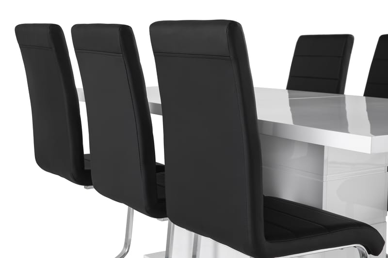 Ratliff Matgrupp 180 cm + 6 Stolar Förlängningsbart med illäggsskiva - Vit / Svart Pu / Krom - Möbler - Bord & matgrupp - Matgrupp