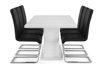 Ratliff Matgrupp 180 cm + 6 Stolar Förlängningsbart med illäggsskiva - Vit / Svart Pu / Krom - Möbler - Bord & matgrupp - Matgrupp