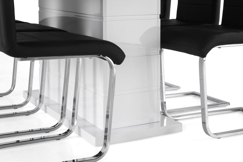 Ratliff Matgrupp 180 cm + 6 Stolar Förlängningsbart med illäggsskiva - Vit / Svart Pu / Krom - Möbler - Bord & matgrupp - Matgrupp