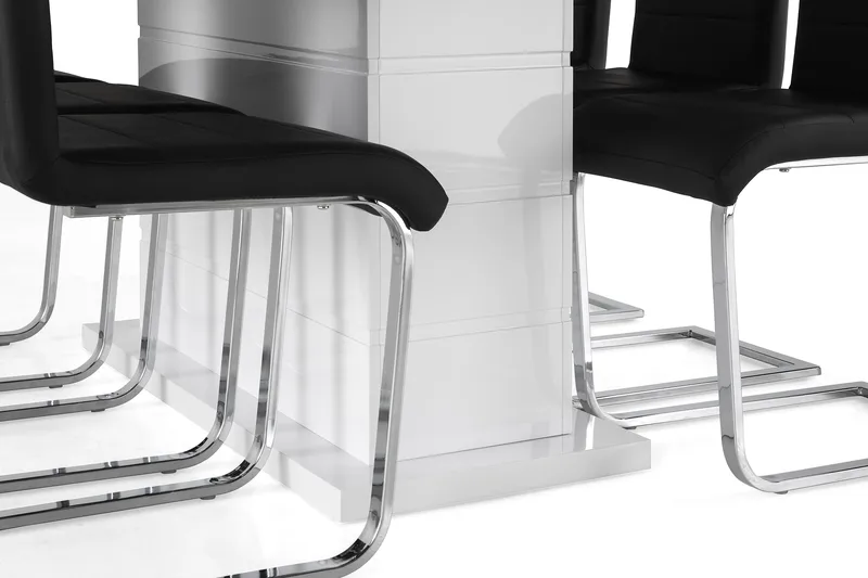 Ratliff Matgrupp 180 cm + 6 Stolar Förlängningsbart med illäggsskiva - Vit / Svart Pu / Krom - Möbler - Bord & matgrupp - Matgrupp