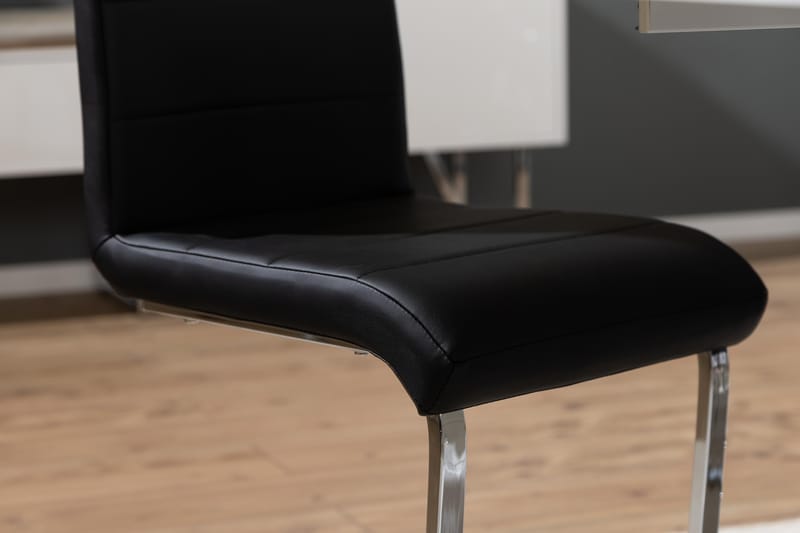 Ratliff Matgrupp 180 cm + 6 Stolar Förlängningsbart med illäggsskiva - Vit / Svart Pu / Krom - Möbler - Bord & matgrupp - Matgrupp