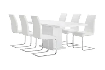 Ratliff Matgrupp 180 cm + 6 Sorado Stol - Vit/Krom - Möbler - Bord & matgrupp - Matgrupp