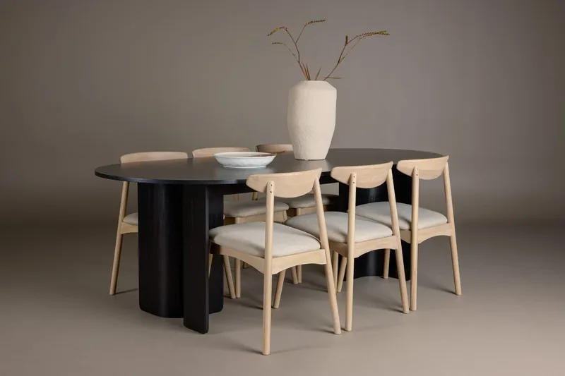 Rektangulär Matgrupp Tyresö 220 cm med 6 Ven Stolar, Svart/whitewash