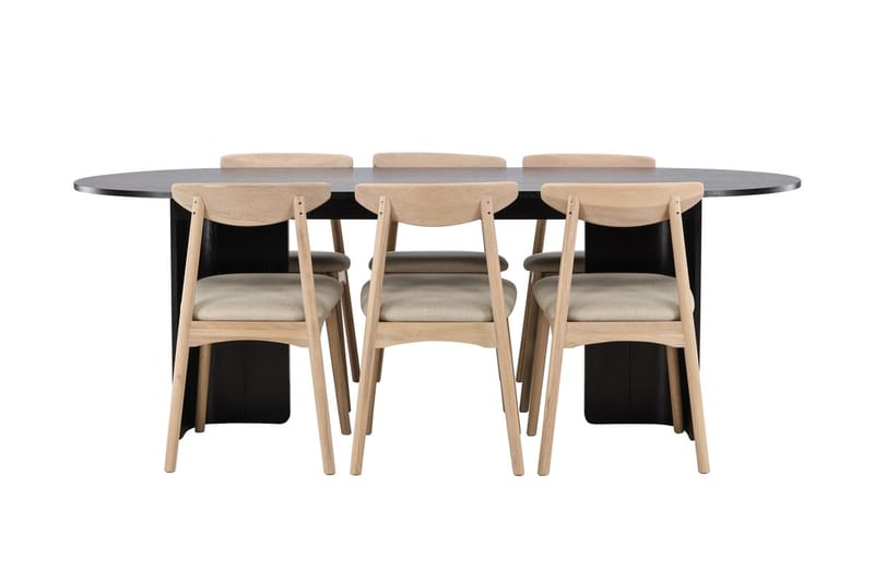 Rektangulär Matgrupp Tyresö 220 cm med 6 Ven Stolar - Svart/whitewash - Möbler - Bord & matgrupp - Matgrupp
