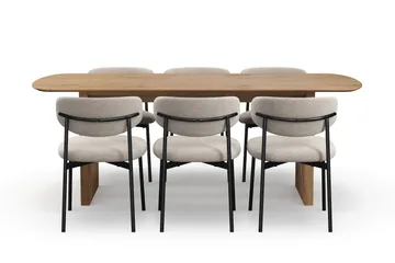 Richeto Matbord 210 cm med 6 Lucy Matstolar - Naturlig finish / Greige Bouclé / Metallben Svart - Möbler - Bord & matgrupp - Matgrupp