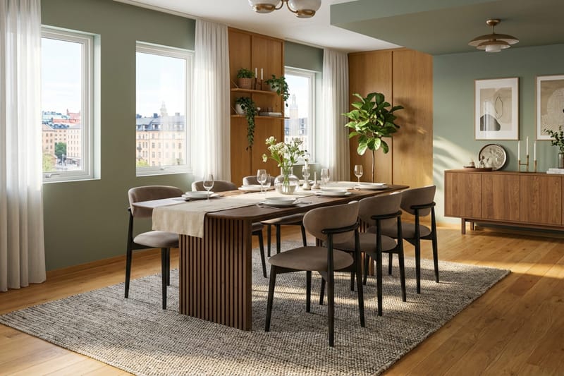 Richeto Matgrupp 240 cm Rökt ek med 6 Molly Matstolar - Rökt ek/Svart/Greige - Möbler - Bord & matgrupp - Matgrupp