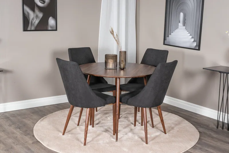 Ridones Matgrupp 100 cm Rund inkl 4 Campomar Stolar - Brun/Svart - Möbler - Bord & matgrupp - Matgrupp