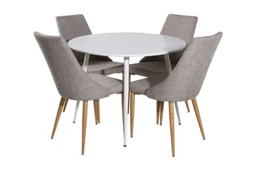 Ridones Matgrupp 100 cm Rund inkl 4 Ludvig Stolar - Vit/Ljusgrå/Ek - Möbler - Bord & matgrupp - Matgrupp