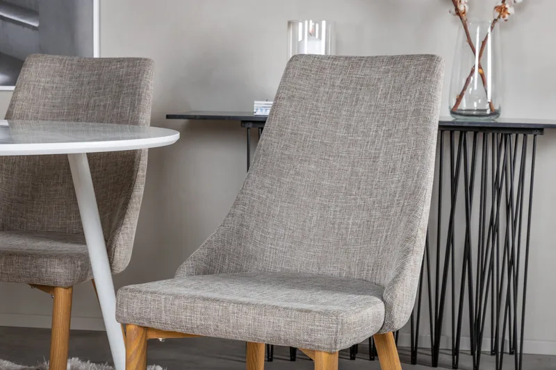 Ridones Matgrupp 100 cm Rund inkl 4 Ludvig Stolar - Vit/Ljusgrå/Ek - Möbler - Bord & matgrupp - Matgrupp