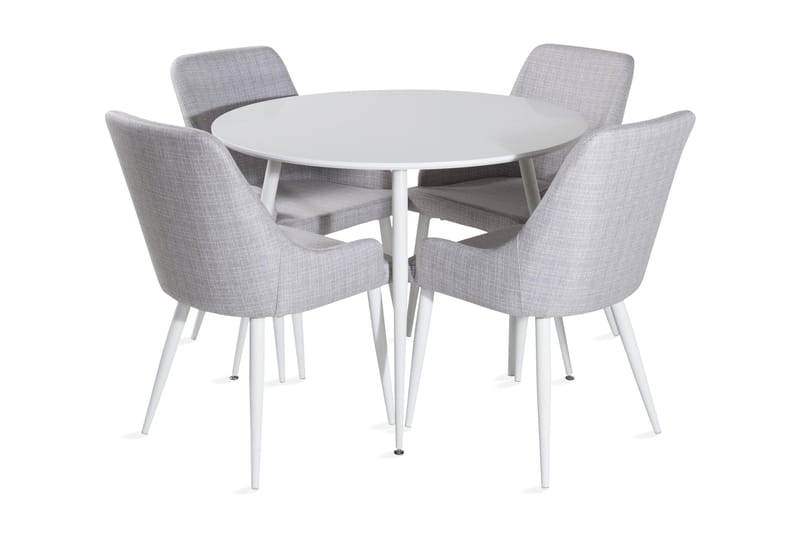 Ridones Matgrupp 100 cm Rund inkl 4 Ridones Stolar, Vit/Grå