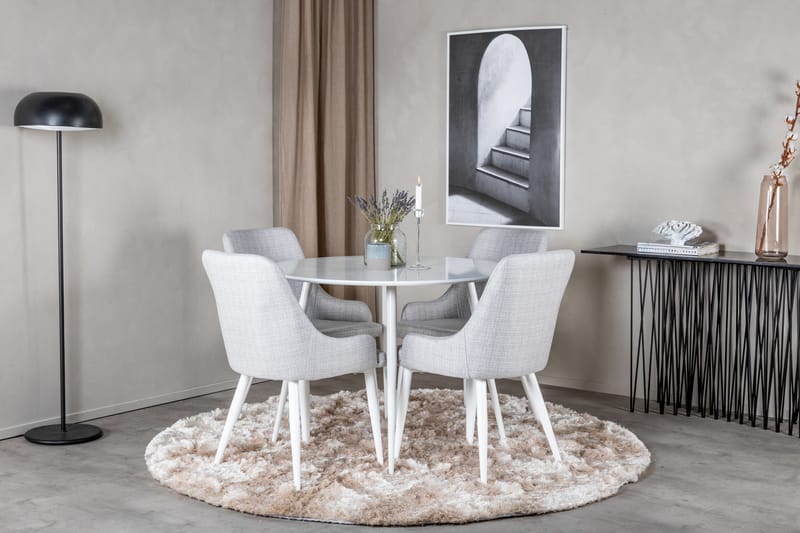 Ridones Matgrupp 100 cm Rund inkl 4 Ridones Stolar - Vit/Grå - Möbler - Bord & matgrupp - Matgrupp