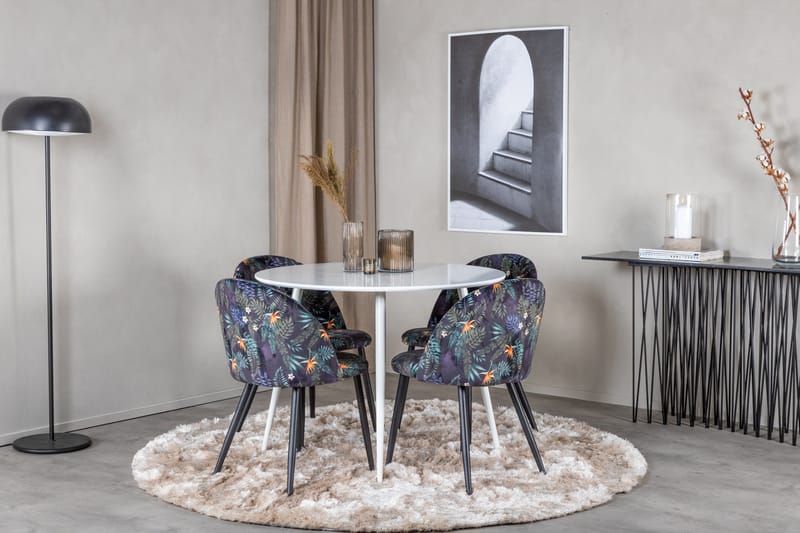 Ridones Matgrupp 100 cm Rund inkl 4 Sedavi Stolar - Vit/Blå/Svart - Möbler - Bord & matgrupp - Matgrupp