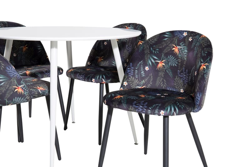 Ridones Matgrupp 100 cm Rund inkl 4 Sedavi Stolar - Vit/Blå/Svart - Möbler - Bord & matgrupp - Matgrupp