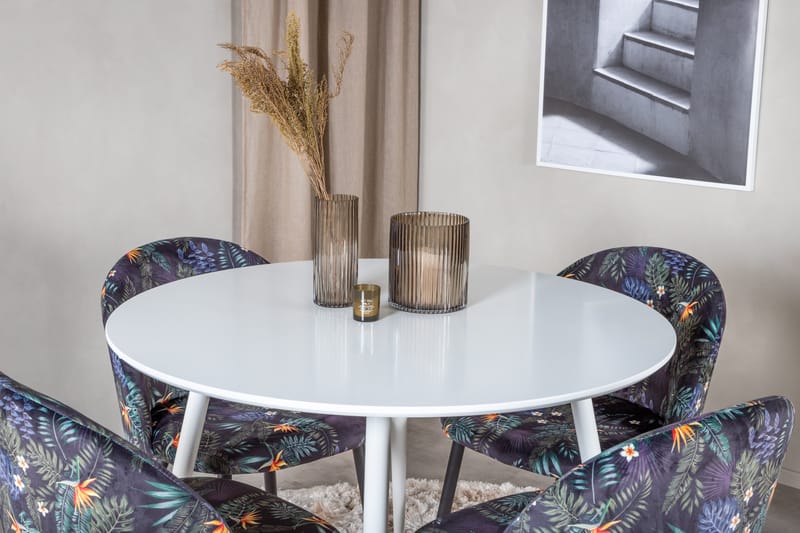 Ridones Matgrupp 100 cm Rund inkl 4 Sedavi Stolar - Vit/Blå/Svart - Möbler - Bord & matgrupp - Matgrupp