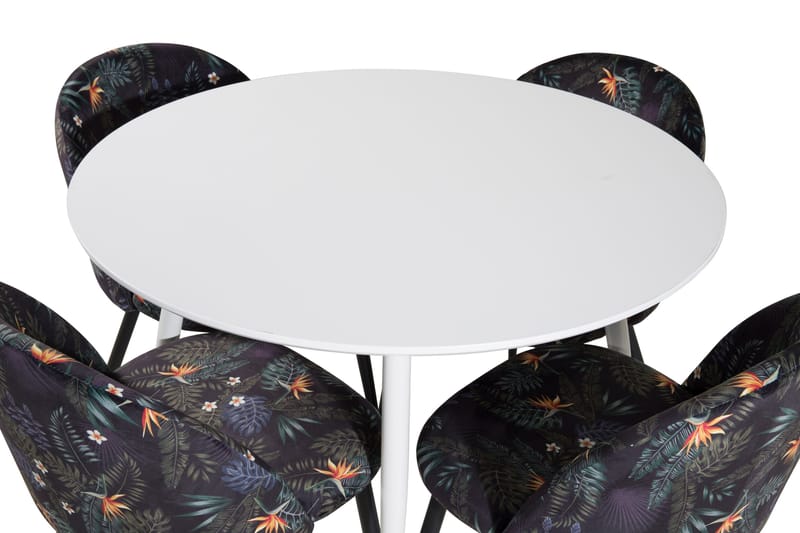 Ridones Matgrupp 100 cm Rund inkl 4 Sedavi Stolar - Vit/Blå/Svart - Möbler - Bord & matgrupp - Matgrupp