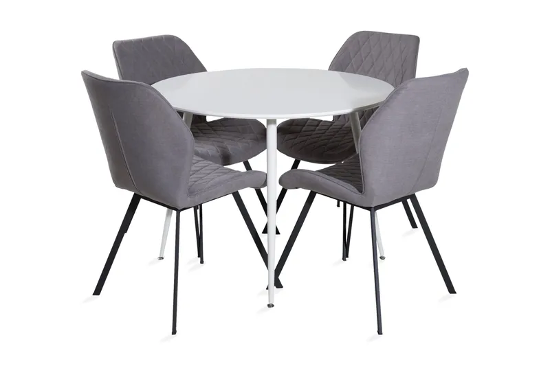 Ridones Matgrupp 100 cm Rund inkl 4 Sumoas Stolar, Vit/Grå/Svart