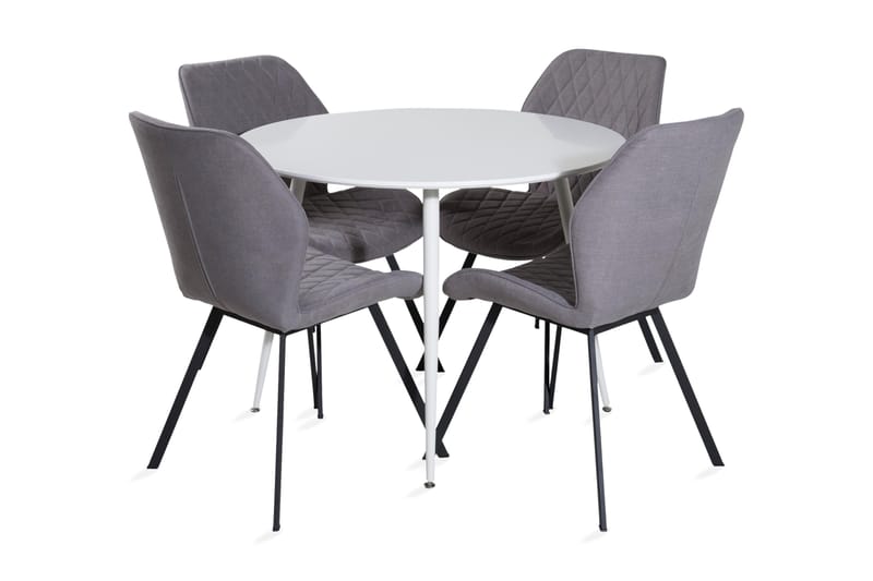 Ridones Matgrupp 100 cm Rund inkl 4 Sumoas Stolar, Vit/Grå/Svart