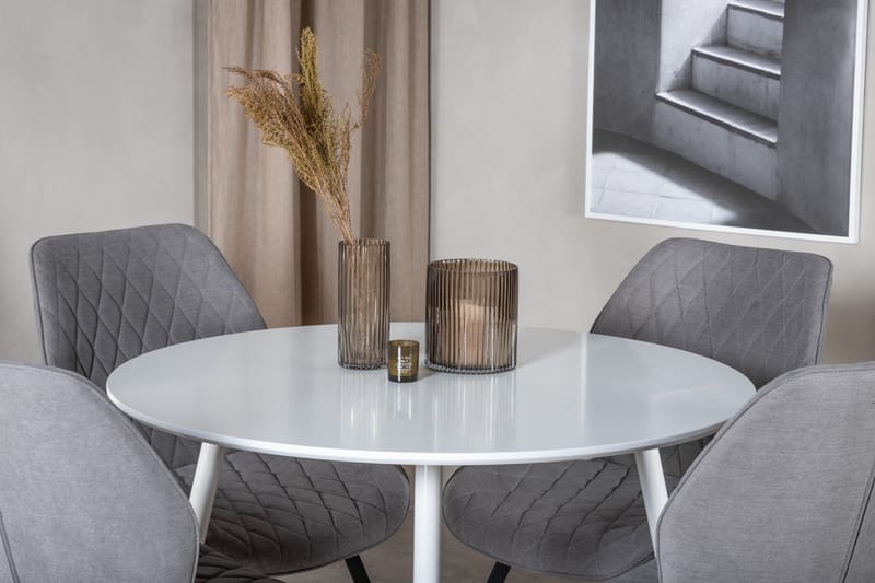 Ridones Matgrupp 100 cm Rund inkl 4 Sumoas Stolar - Vit/Grå/Svart - Möbler - Bord & matgrupp - Matgrupp