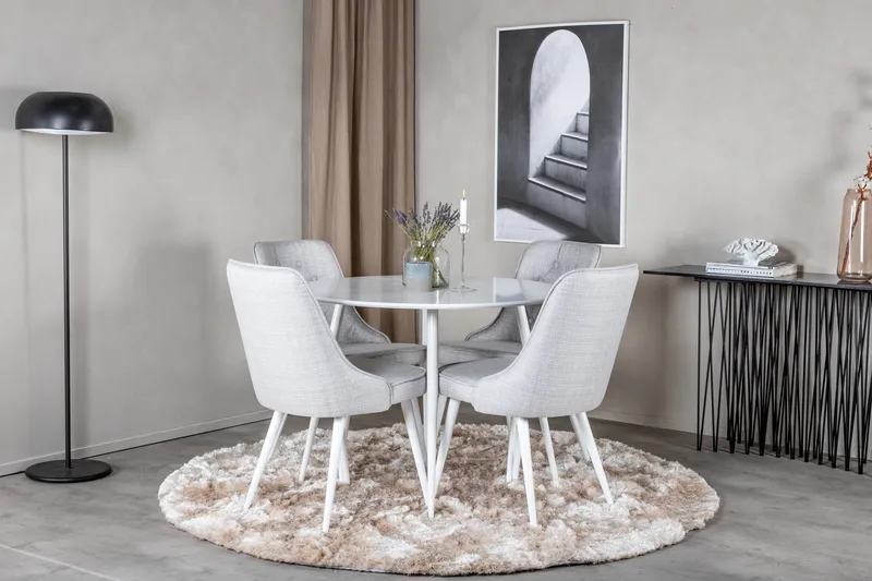 Ridones Matgrupp 100 cm Rund inkl 4 Valera Stolar - Vit/Grå - Möbler - Bord & matgrupp - Matgrupp