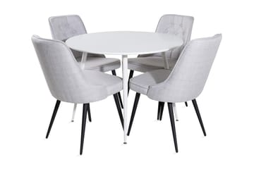 Ridones Matgrupp 100 cm Rund inkl 4 Valera Stolar - Vit/Grå - Möbler - Bord & matgrupp - Matgrupp