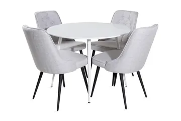 Ridones Matgrupp 100 cm Rund inkl 4 Valera Stolar - Vit/Grå - Möbler - Bord & matgrupp - Matgrupp