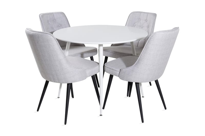 Ridones Matgrupp 100 cm Rund inkl 4 Valera Stolar, Vit/Grå