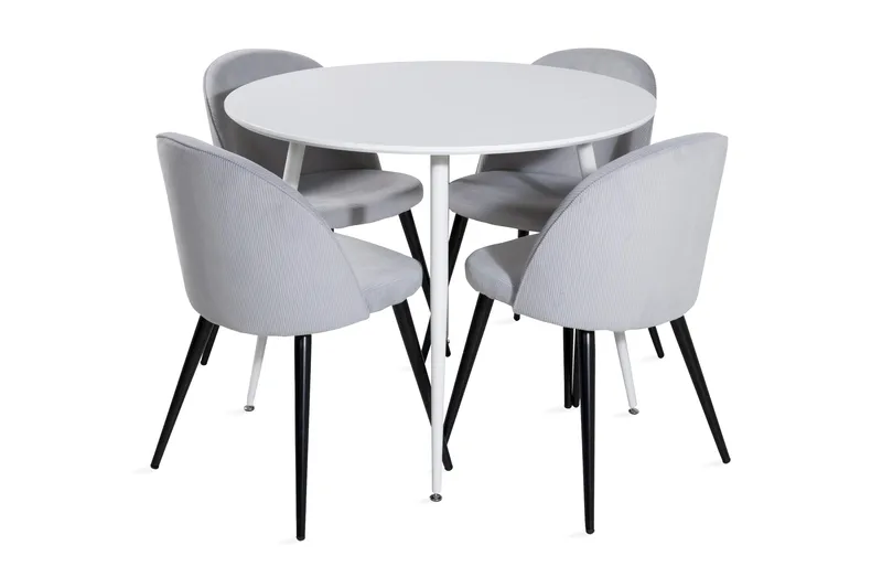 Ridones Matgrupp 100 cm Rund inkl 4 Valeri Manchesterstolar, Vit/Grå
