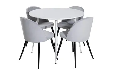 Ridones Matgrupp 100 cm Rund inkl 4 Valeri Manchesterstolar - Vit/Grå - Möbler - Bord & matgrupp - Matgrupp