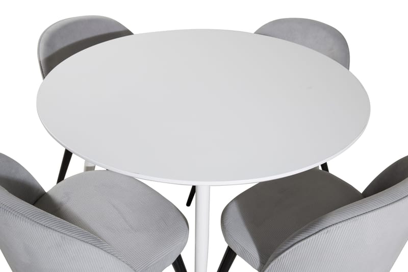 Ridones Matgrupp 100 cm Rund inkl 4 Valeri Manchesterstolar - Vit/Grå - Möbler - Bord & matgrupp - Matgrupp
