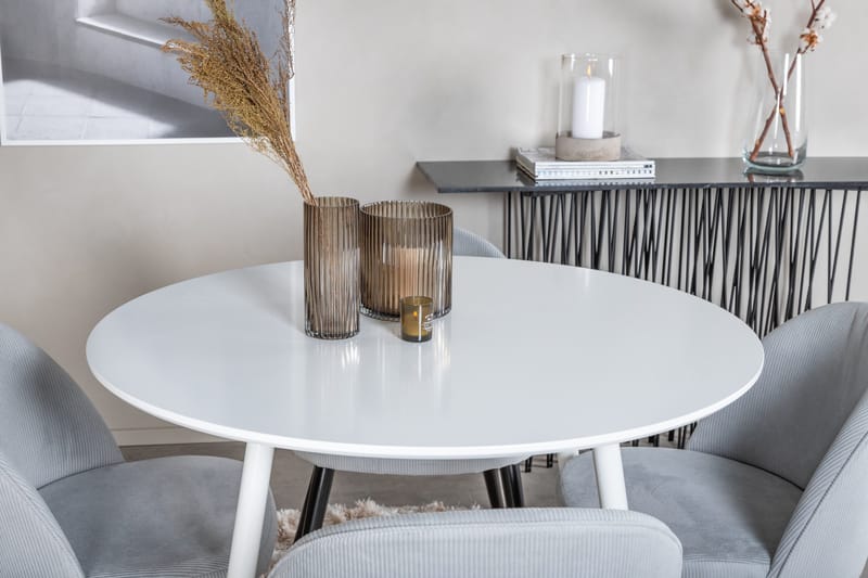 Ridones Matgrupp 100 cm Rund inkl 4 Valeri Manchesterstolar - Vit/Grå - Möbler - Bord & matgrupp - Matgrupp